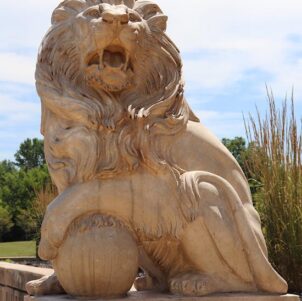 A lion sculpture at Purdue University Northwest