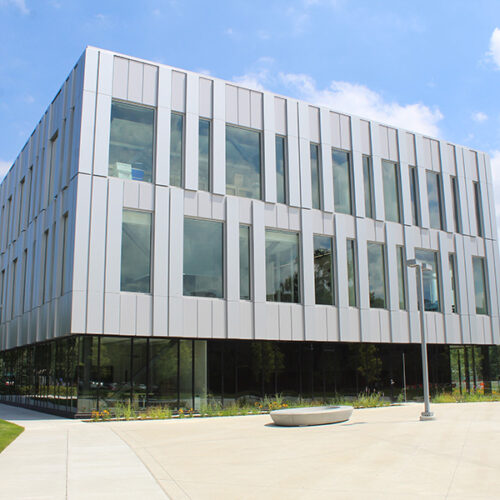 A side view of PNW"s Nils K. Nelson BIoscience Innovation Building.