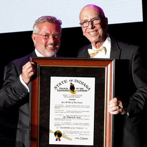 Chancellor Thomas L. Keon is awarded the Sagamore of the Wabash Award