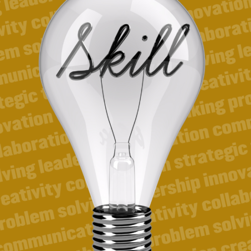 Image of lightbulb with the word skill written on it.