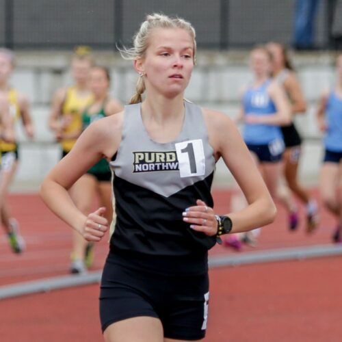 PNW runner Christina Shaginaw competing at the GLIAC Outdoor Championships
