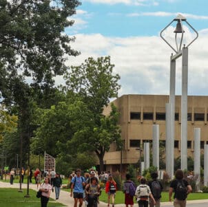 Students walk through the PNW Hammond Campus.