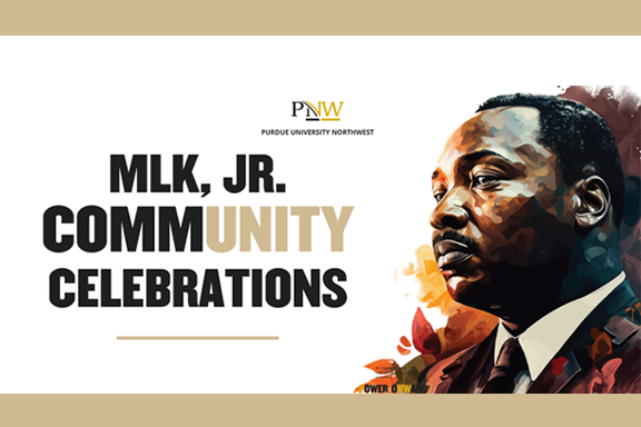 An illustration of Martin Luther King, Jr. There is text to the left that reads: MLK, Jr. Community Celebrations