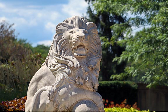 A lion statue on campus at Purdue University Northwest.