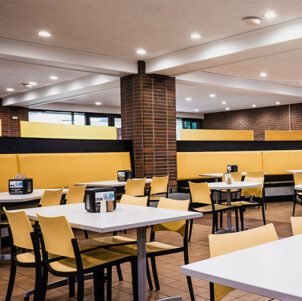 Tables in the PNW dining hall.