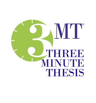 3 MT/ Three Minute Thesis logo. Features a green clock with a white "3" taking up the right half of the clock