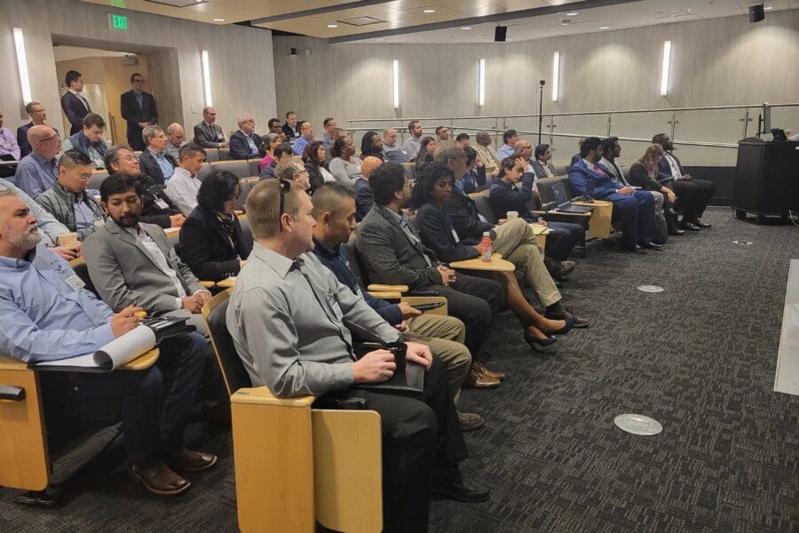 Industry attendees and CIVS students and staff actively engaged in technical content and future project directions in the CIVS Immersion Theater