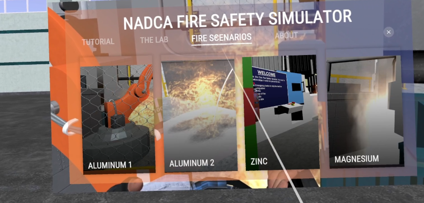 A screenshot of the NADCA Fire Safety Simulator