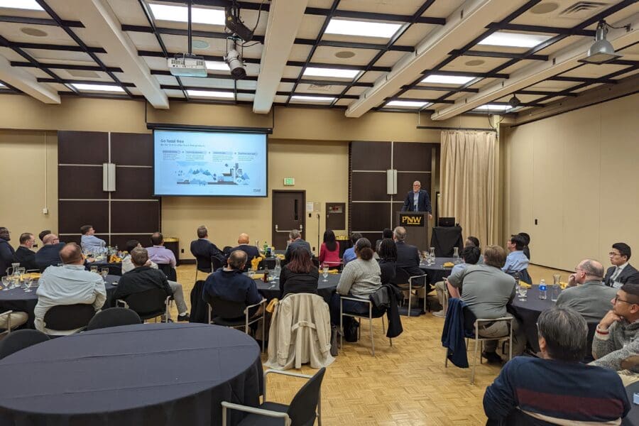 Mr. Ben Kowing, VP of Environment & Sustainability and Chief Technical Officer for SSAB Americas, delivering a dinner keynote speech at the SMSVC Annual Meeting at PNW.