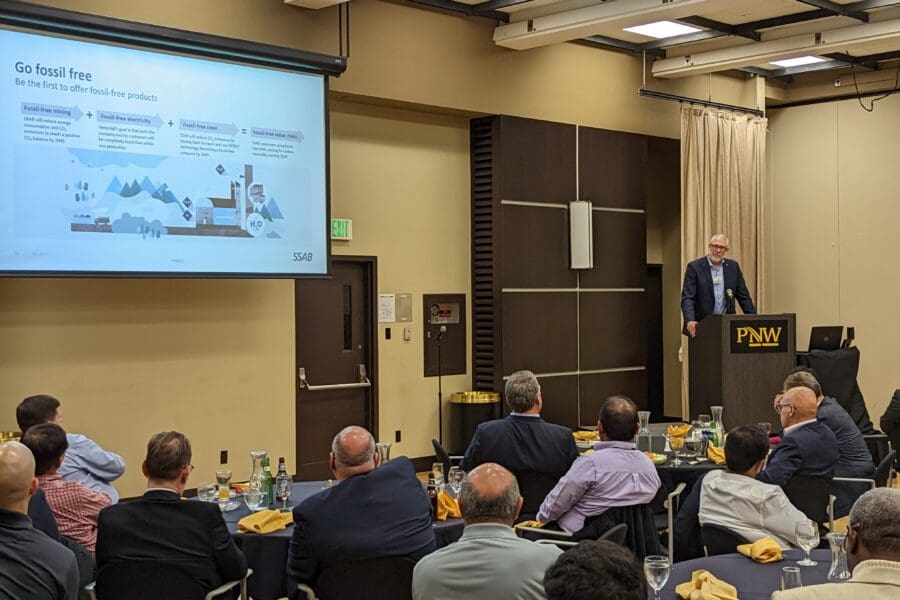 Mr. Ben Kowing, VP of Environment & Sustainability and Chief Technical Officer for SSAB Americas, delivering a dinner keynote speech at the SMSVC Annual Meeting at PNW.