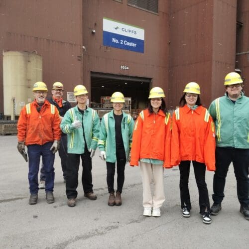 Members of the CIVS Simulation team on the site of Cleveland Cliffs in Burns Harbor