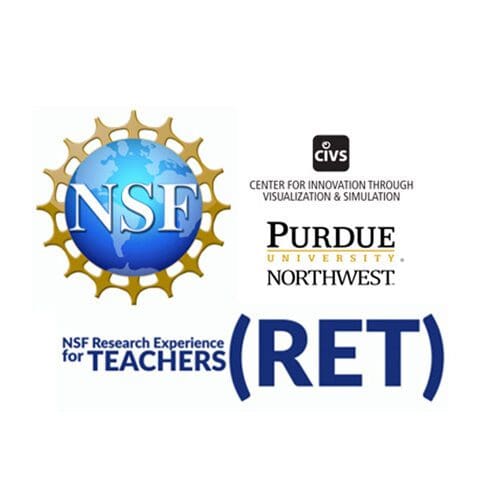 logos: NSF: National Science Foundation, Research Experience for Teachers, Purdue University Northwest, Center for Innovation through Visualization and Simulation