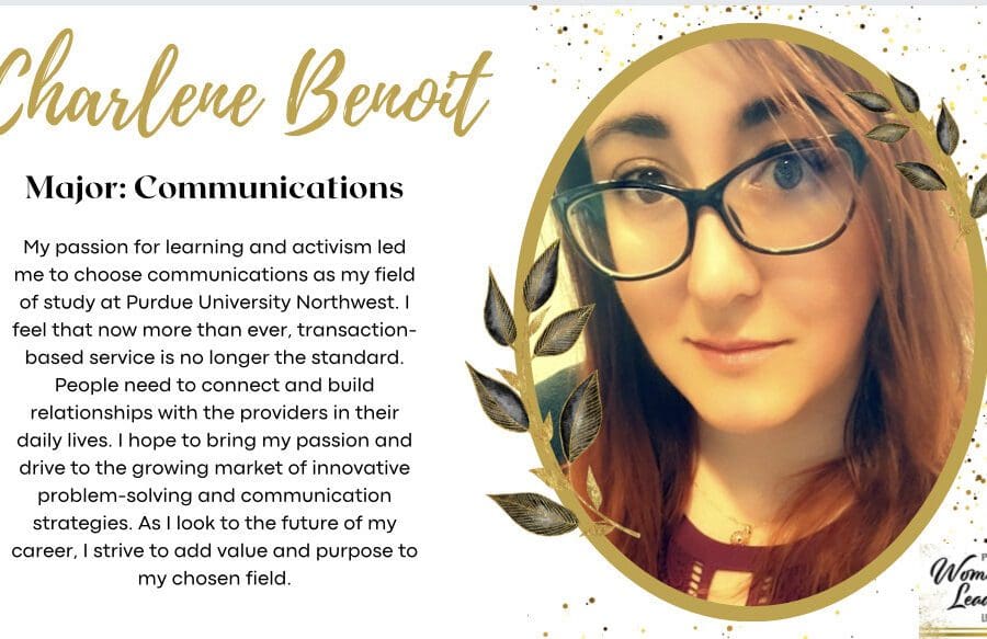 PowerPoint slide titled Charlene Benoit, featuring picture of student and short bio