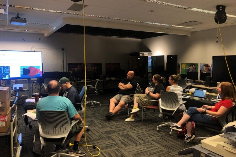 group watching screen