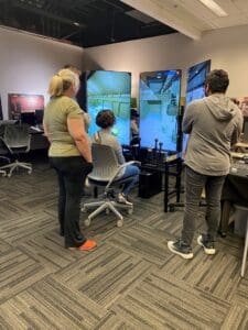 Woman demonstrating virtual crane