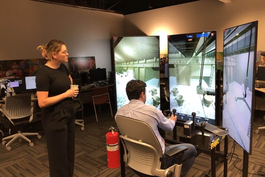 man using simulator