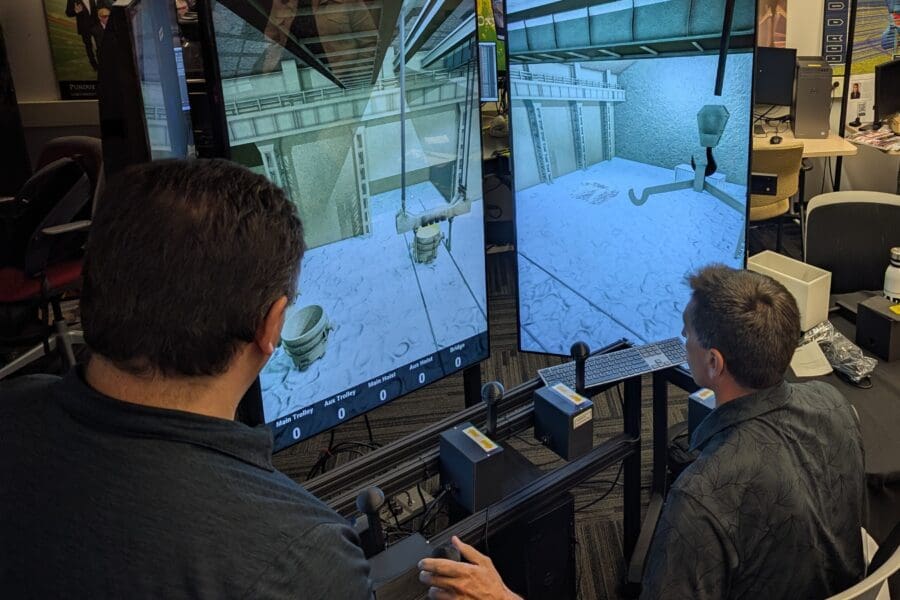 man operating crane simulator