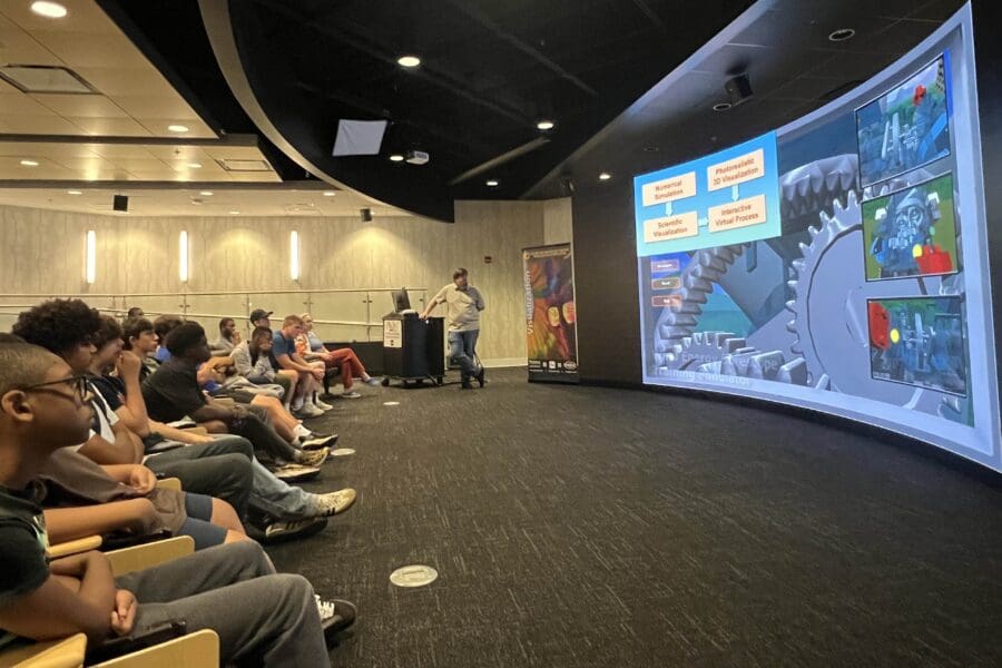 students watching presentation