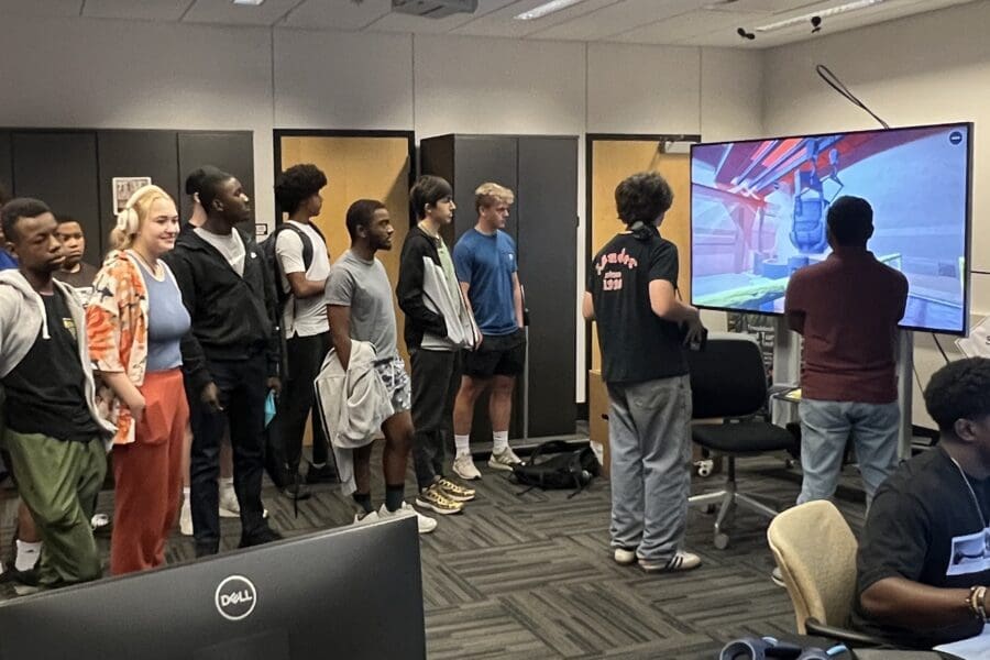 group of students viewing screen