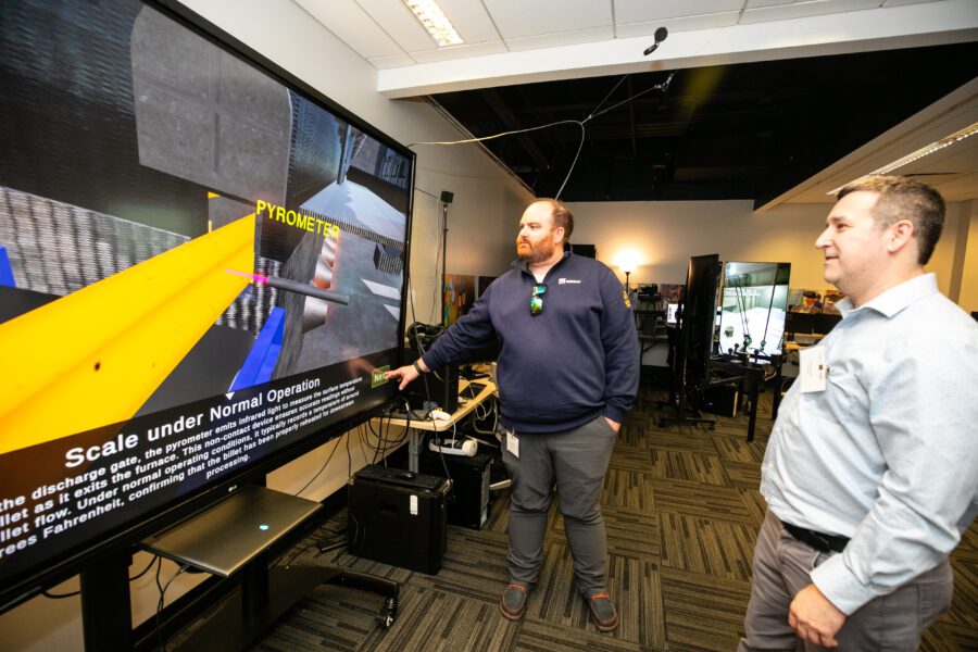 man with touch screen
