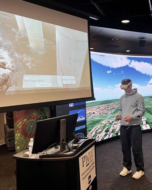 student on VR headset