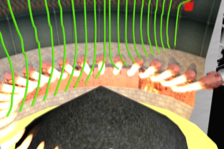 Screenshot of simulation inside the blast furnace