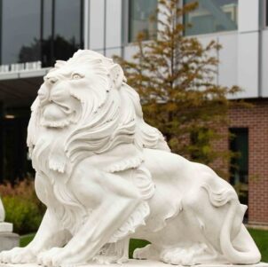 A lion statue on the PNW Hammond Campus.