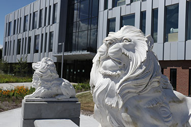 Two lion statues on the Hammond Campus