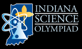 Logo for the Indiana Science Olympiad. It features a left justified graphic of state of Indiana with STEM-based graphics inside of it with the organization name placed next to the state & STEM graphics.