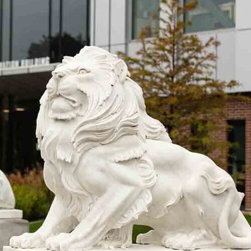 A lion statue on the PNW Hammond Campus