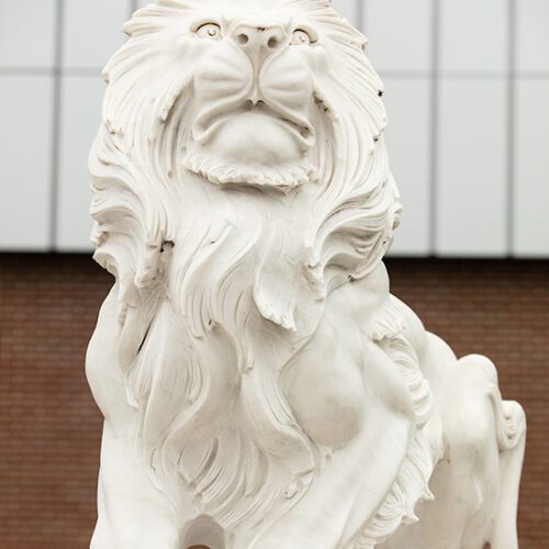 A lion statue on the PNW Hammond Campus