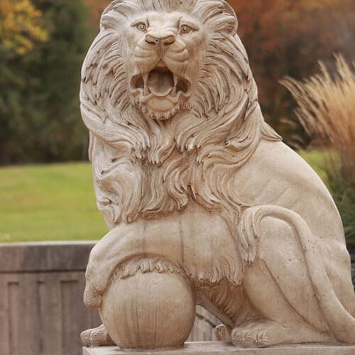 A lion statue on PNW's Westville campus