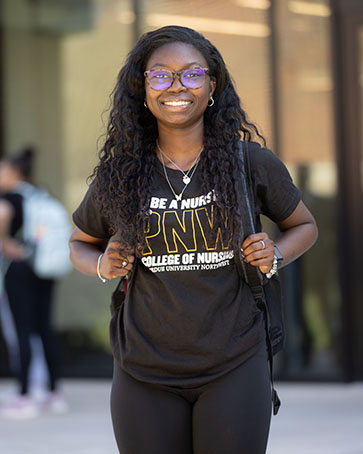 A nursing student on campus