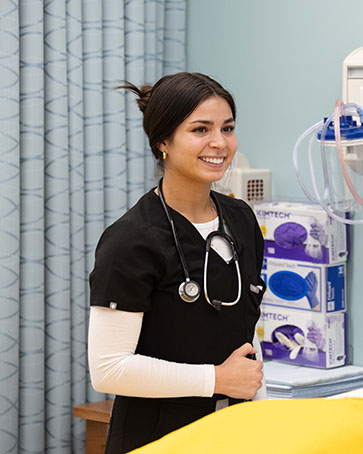 A student in a nursing lab