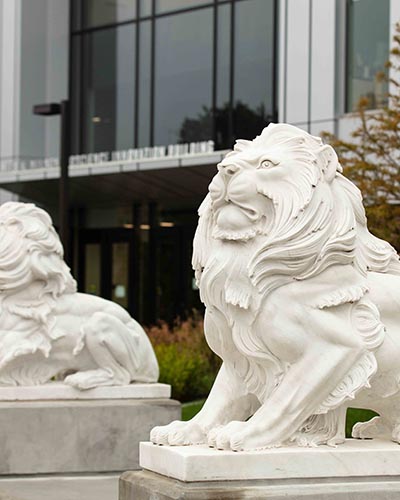 Lio Statue in front of Nils Building on PNW Hammond Campus