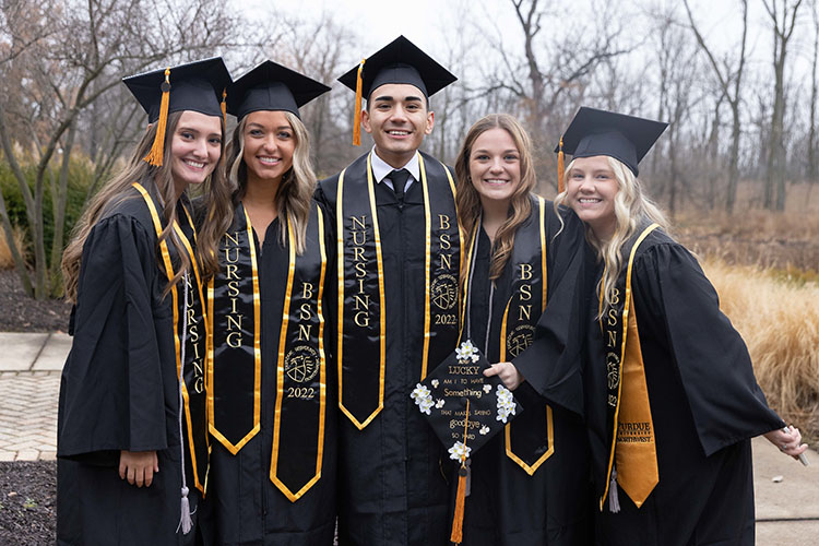 PNW College of Nursing graduates in commencement regalia