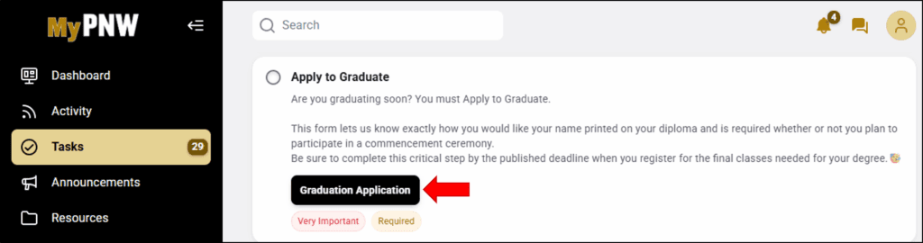 Apply to Graduate Task in myPNW