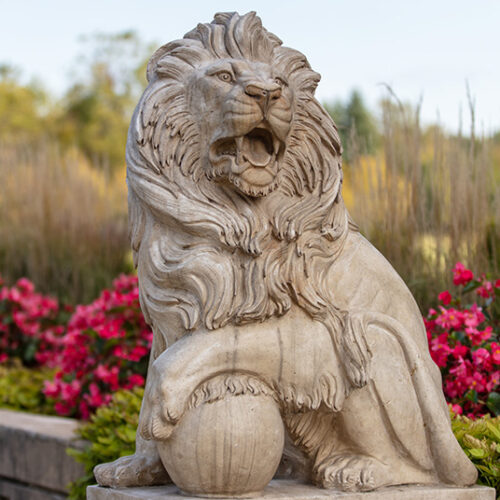 A lion sculpture on PNW's Westville campus