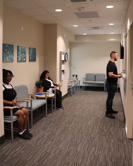 Students check in at the counseling center.