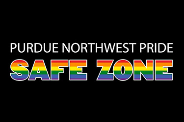 Logo: Purdue Northwest Pride Safe Zone, with Safe Zone in rainbow colors