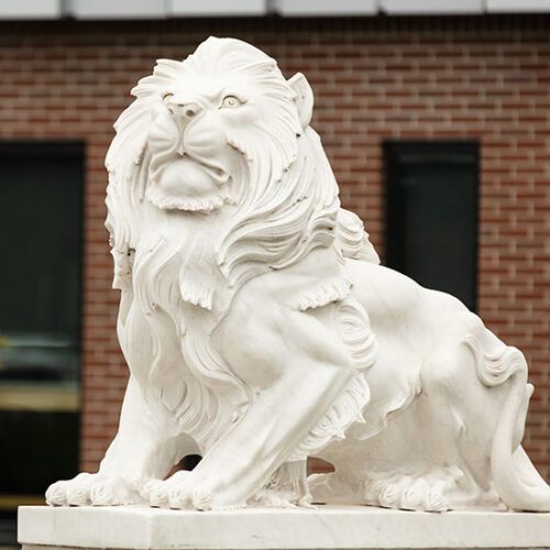 A lion sculpture on Purdue Northwest campus