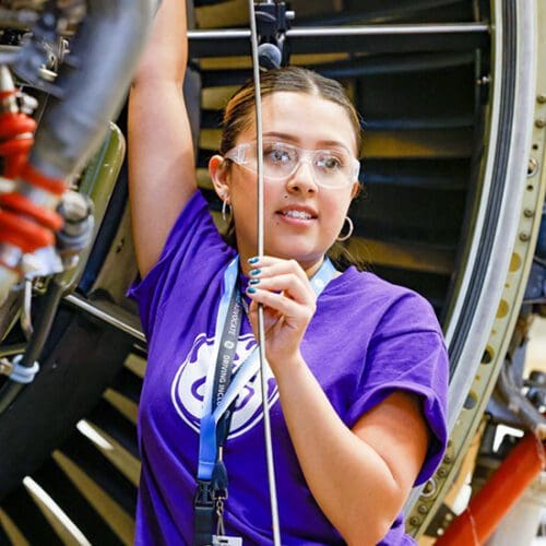 PNW Mechanical Engineering Technology Graduate Connie Orozco Huerta working at GE Aerospace