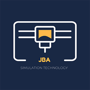 Logo: The logo portrays a rectangular shape as a computer screen. Two lines stretch out from both the left and right side of the screen, and a joining bracket leads to the bottom words of the team's name. Near the bottom, following the bracket lines down, the letters JBA appear, and beneath them, the rest of the title appears as "Simulation Technology."