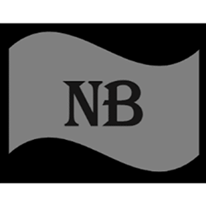 logo: A grey flag waves over a black background. Black bolds letters on top reads "NB."