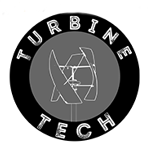 Logo: A circular image with black bordering, labeled with the words "Turbine Techn." In the middle, there's a pole with moving fans symbolizing a moving turbine on a grey background.