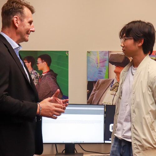 Rep. Frank J. Mrvan meets with a PNW student