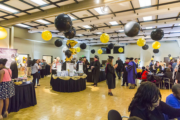 A commencement event with balloons on PNW's Westville campus.