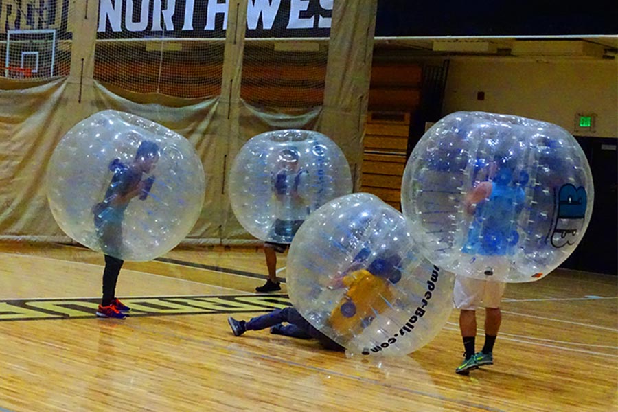 PNW students playing bubble soccer.