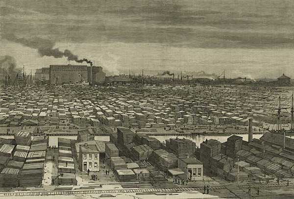 Chicago's lumber district is pictured.
