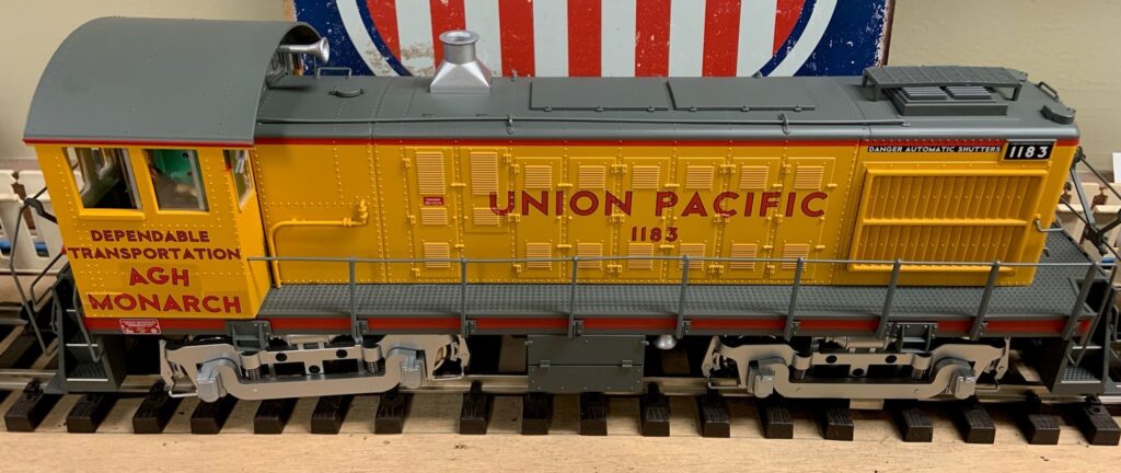 A yellow model Union Pacific train